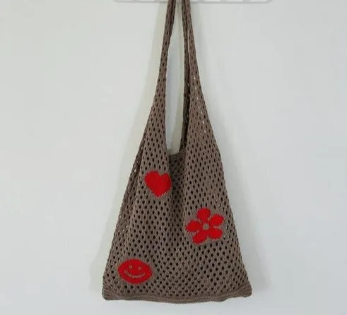 Knitted Women's Shoulder Bags Flowers Summer Beach Totes
