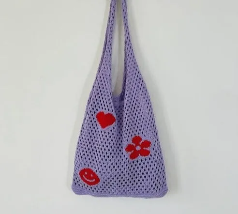 Knitted Women's Shoulder Bags Flowers Summer Beach Totes