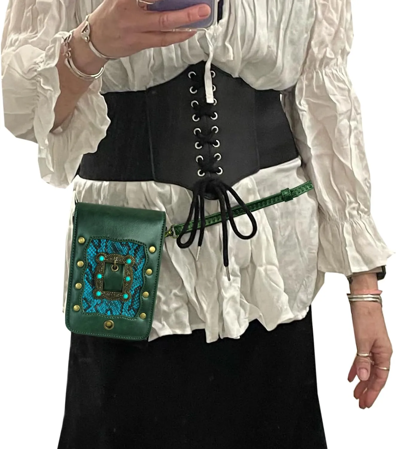 Larswon Renaissance Belt Pouch, Green - Gem, Medium, Crossbody Bag, Women, Waist Bag, Pouch, Renaissance, Lightweight, Phone Holder