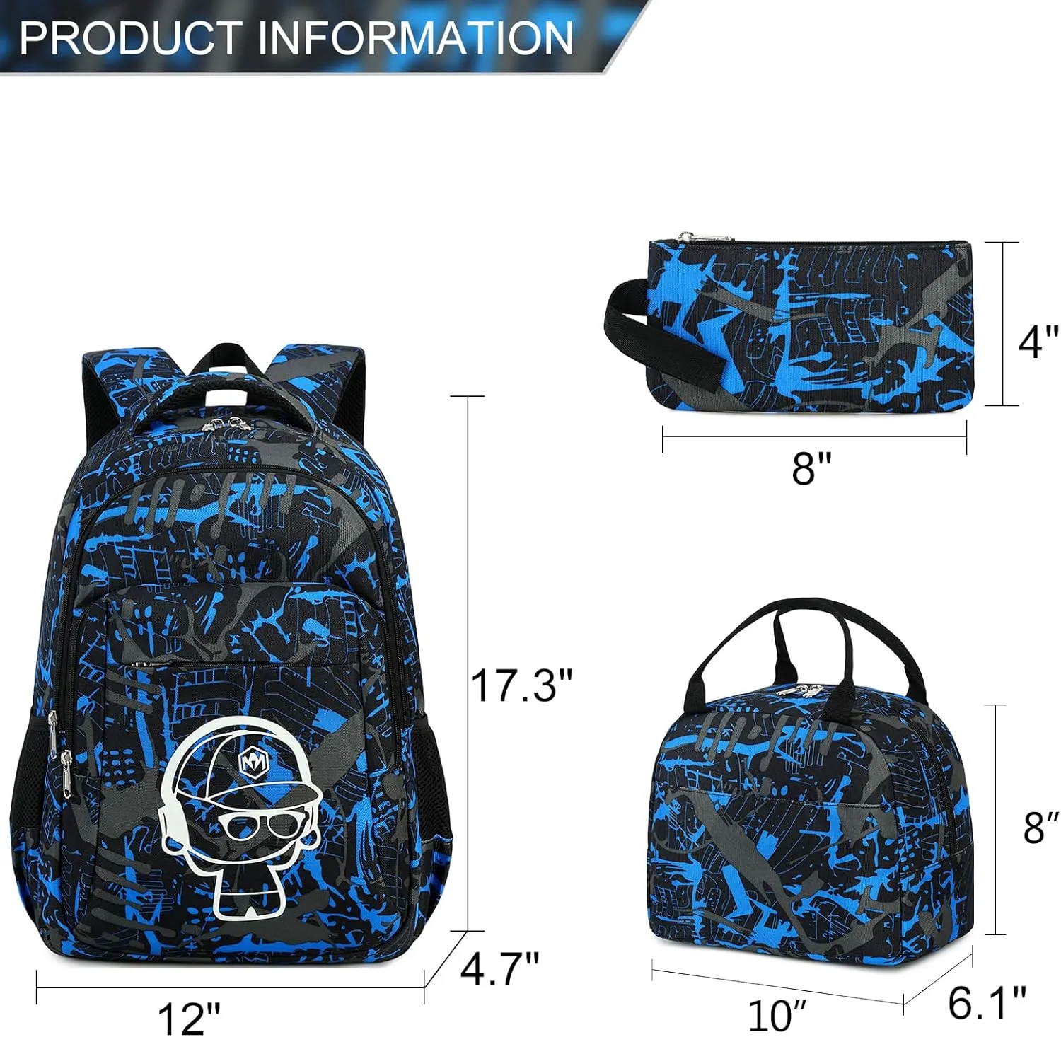 LEDAOU Backpack for Kids Boys Girls School Bags Teen Bookbags Set School Backpack with Lunch Box and Pencil Case