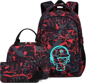 LEDAOU Backpack for Kids Boys Girls School Bags Teen Bookbags Set School Backpack with Lunch Box and Pencil Case