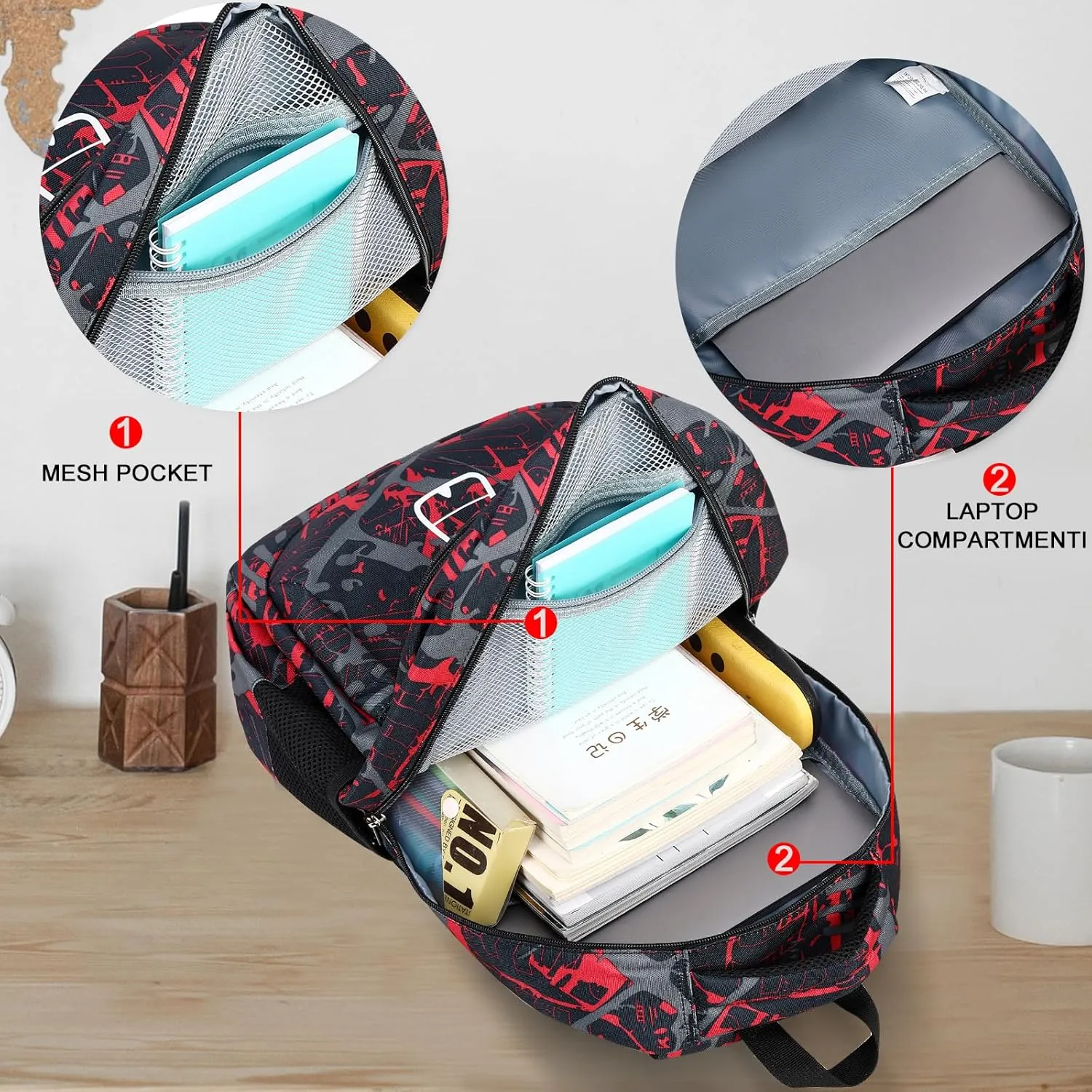 LEDAOU Backpack for Kids Boys Girls School Bags Teen Bookbags Set School Backpack with Lunch Box and Pencil Case