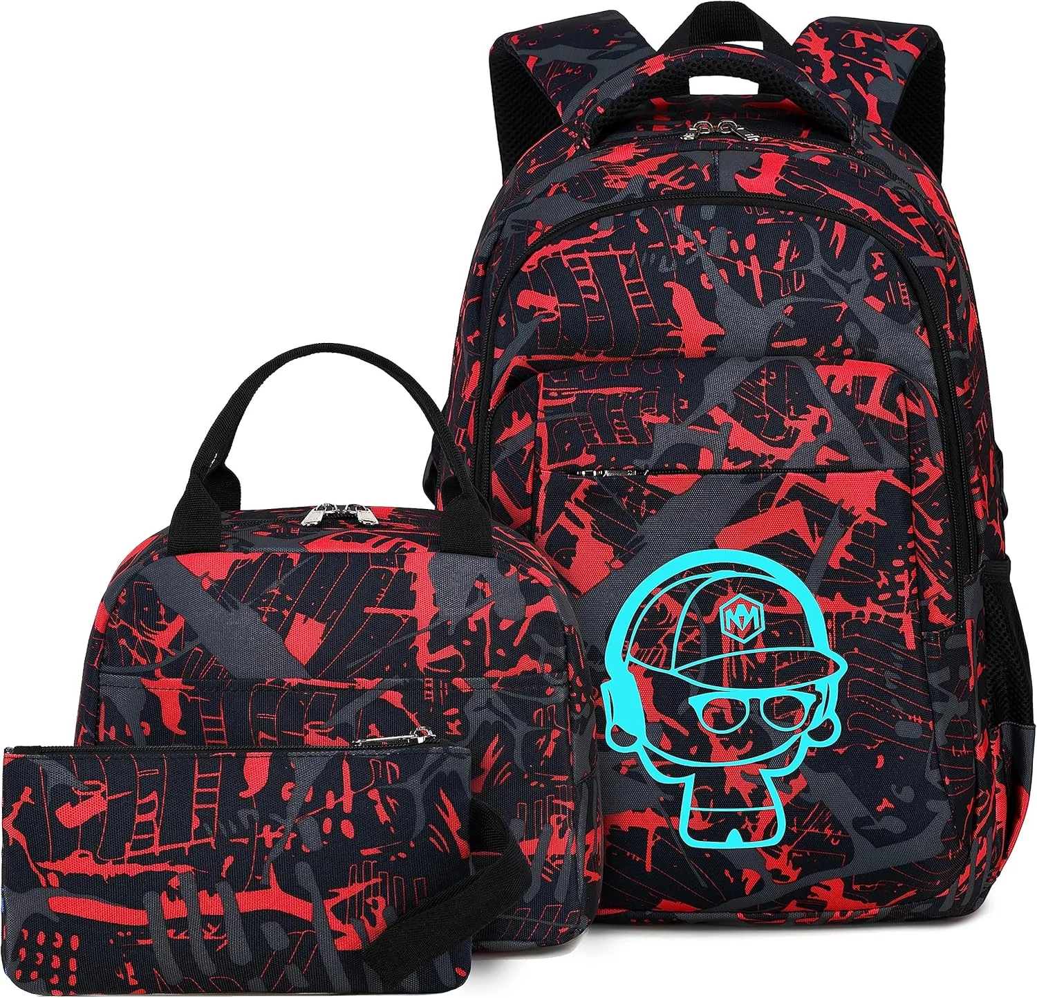 LEDAOU Backpack for Kids Boys Girls School Bags Teen Bookbags Set School Backpack with Lunch Box and Pencil Case
