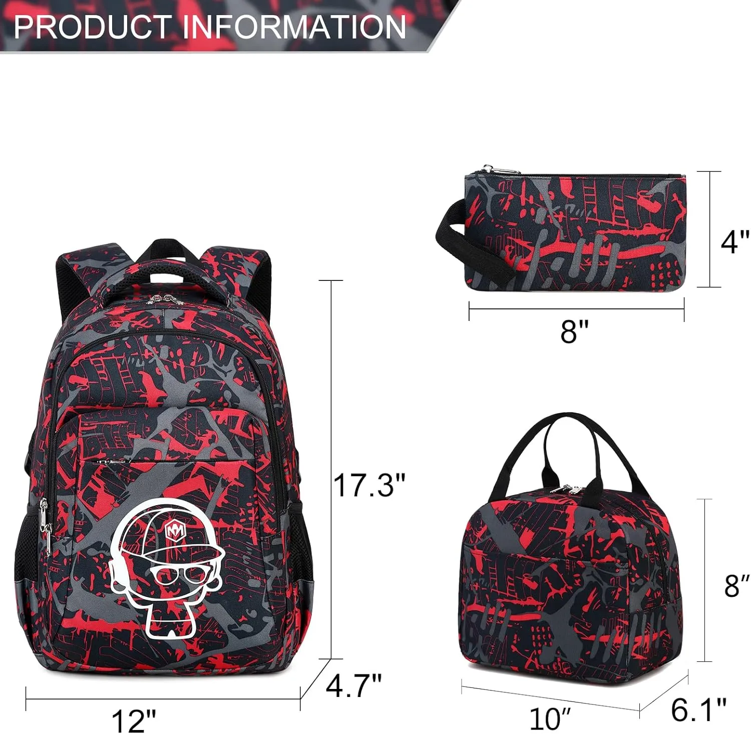 LEDAOU Backpack for Kids Boys Girls School Bags Teen Bookbags Set School Backpack with Lunch Box and Pencil Case