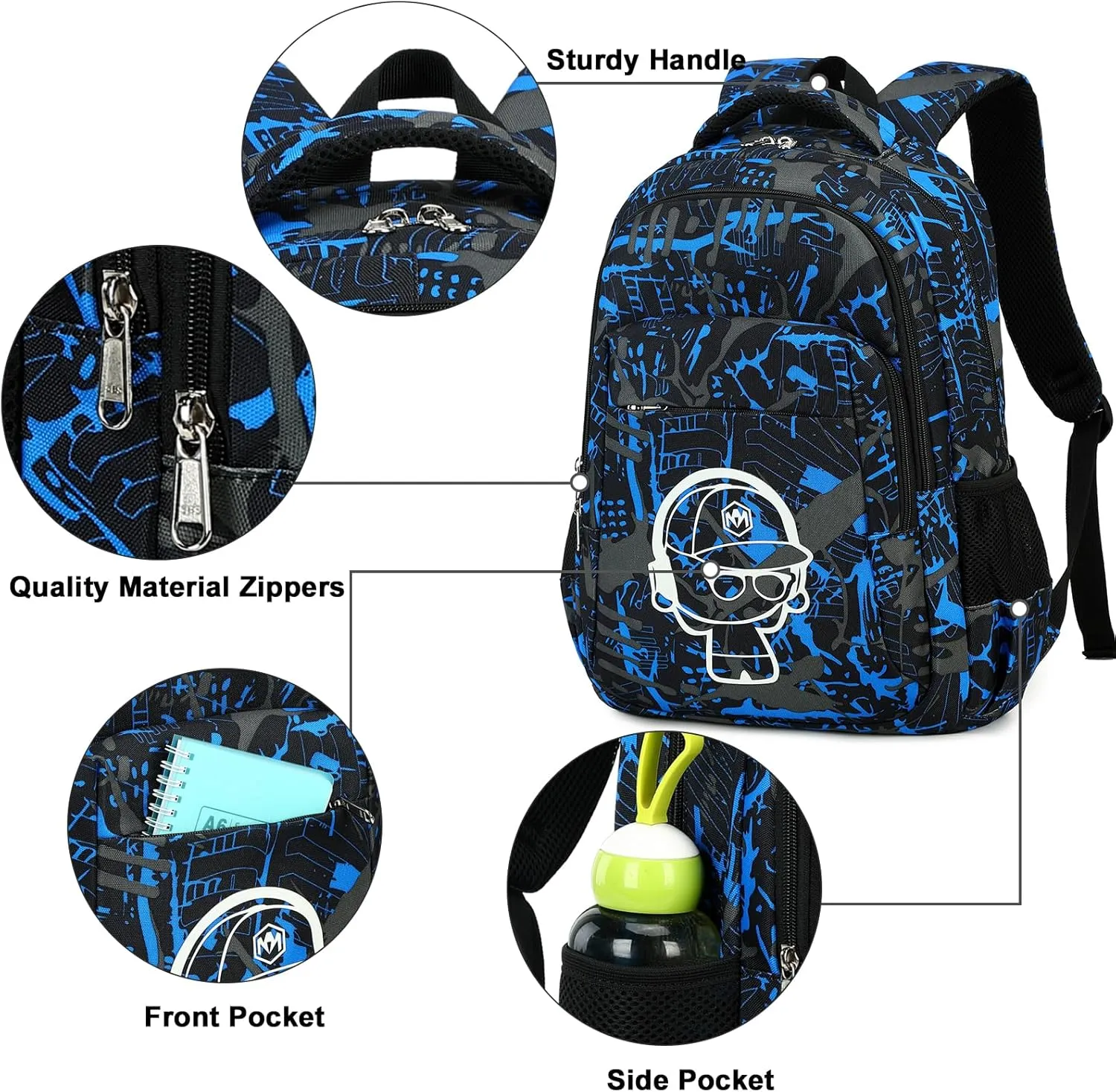 LEDAOU Backpack for Kids Boys Girls School Bags Teen Bookbags Set School Backpack with Lunch Box and Pencil Case