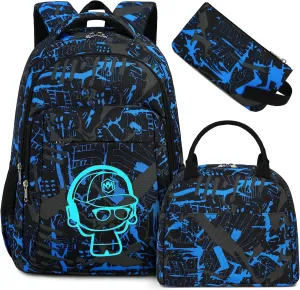 LEDAOU Backpack for Kids Boys Girls School Bags Teen Bookbags Set School Backpack with Lunch Box and Pencil Case