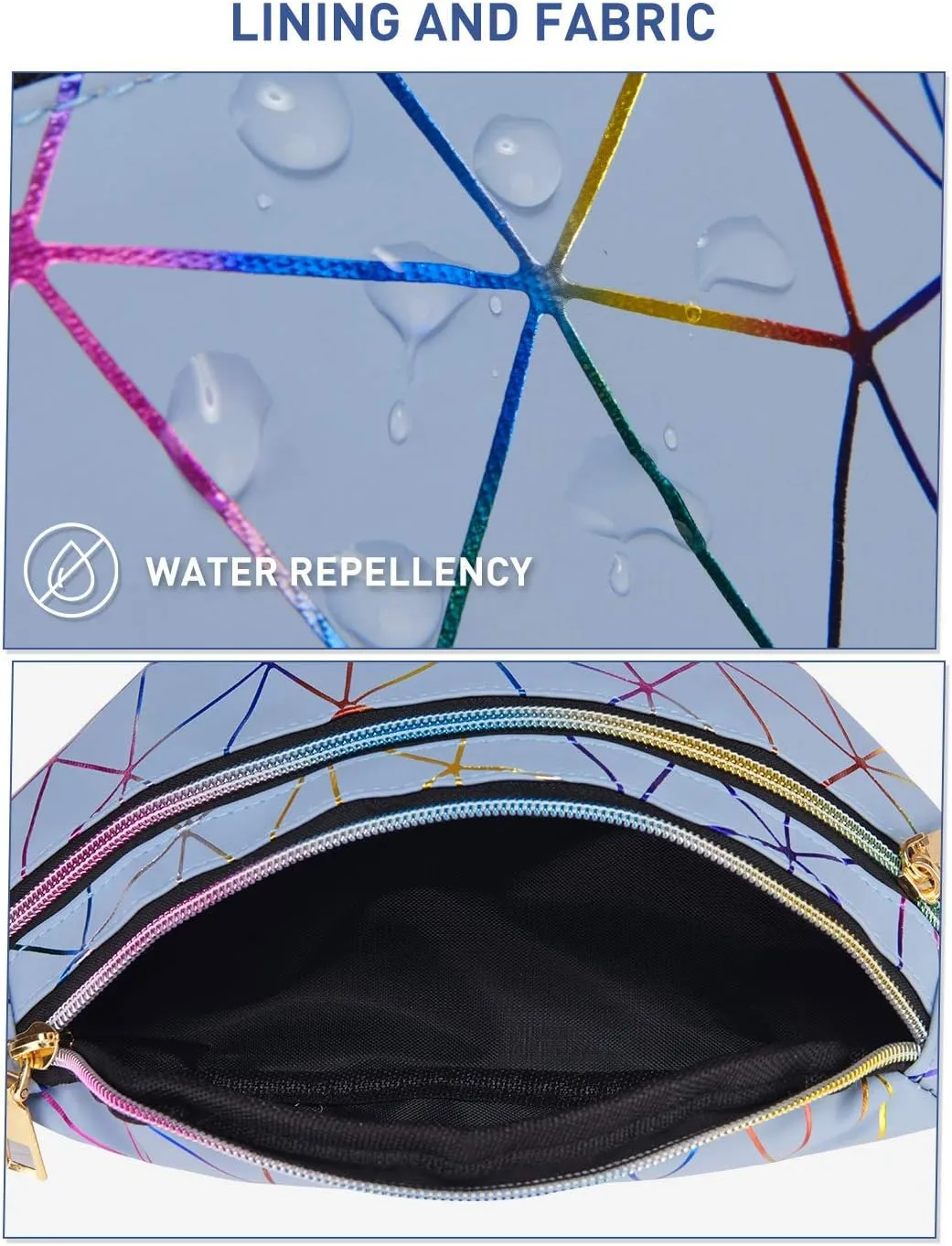 LIVACASA Holographic Fanny Packs for Women Waterproof Waist Packs Shiny with Adjustable Belt Diamond Lattice Pattern for Party Festival Trip