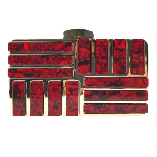 Marble Acrylic Gold Clutch Purse - Wine