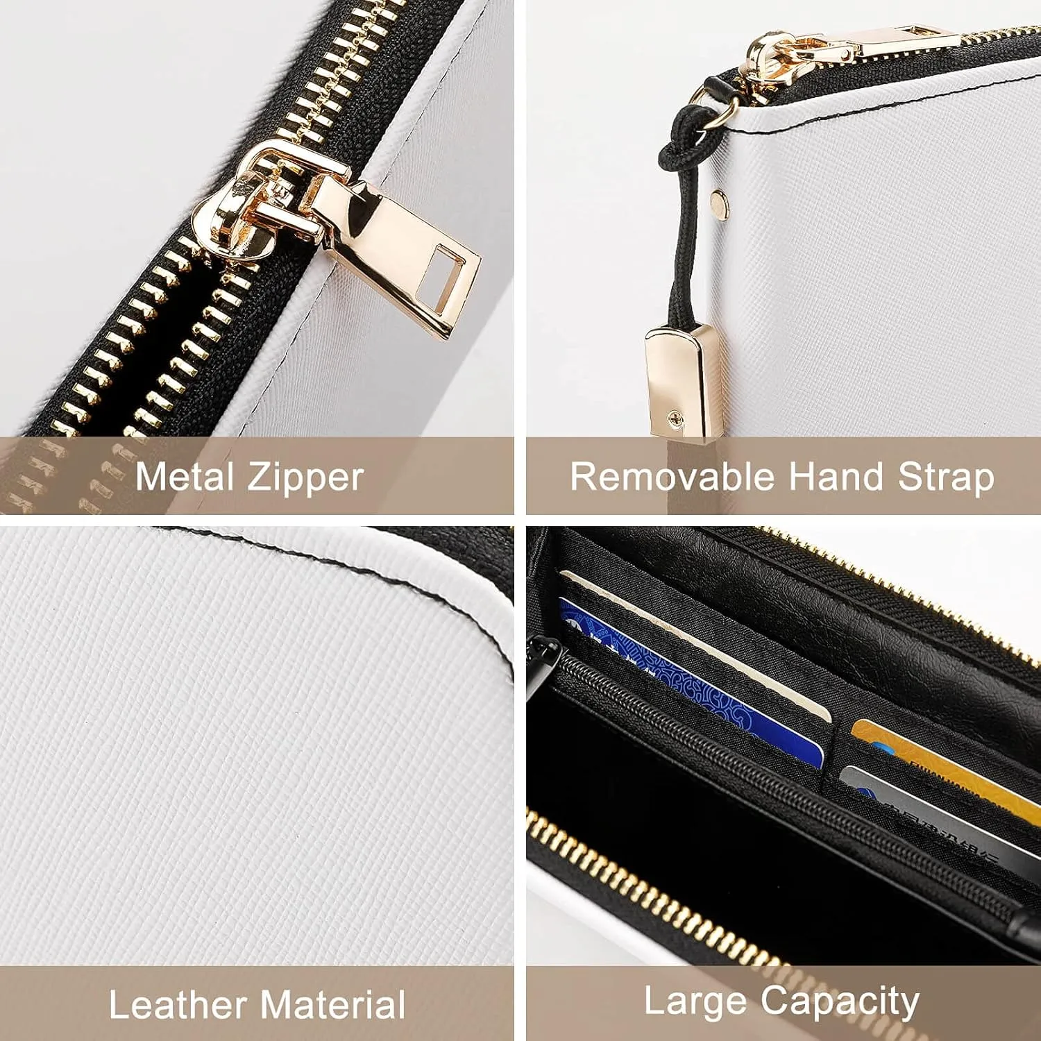 Mid Century Drop Shapes in Tones Long Clutch Wallet, Long Handbag with Removable Wristlet Strap, PU Leather Zip Purse, Credit Pass Case Card-Holder for Men Women