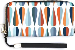 Mid Century Drop Shapes in Tones Long Clutch Wallet, Long Handbag with Removable Wristlet Strap, PU Leather Zip Purse, Credit Pass Case Card-Holder for Men Women