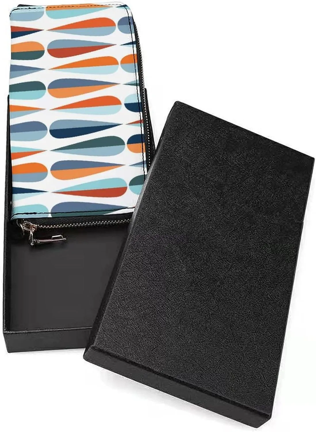 Mid Century Drop Shapes in Tones Long Clutch Wallet, Long Handbag with Removable Wristlet Strap, PU Leather Zip Purse, Credit Pass Case Card-Holder for Men Women