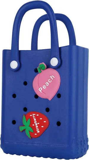 Mini Beach Rubber Tote Bag - Small Waterproof Bitty Washable Handbag with Charms for Women