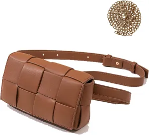 Mini Woven Purse Crossbody, Waist Pack Belt Bag with Adjustable Belt, Fanny Packs Purse Shoulder Handbags (Brown)