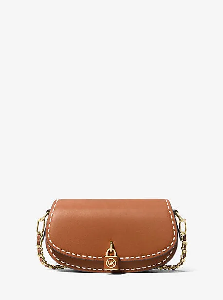 MK Mila Small Hand-Stitched Leather Shoulder Bag - Brown - Michael Kors
