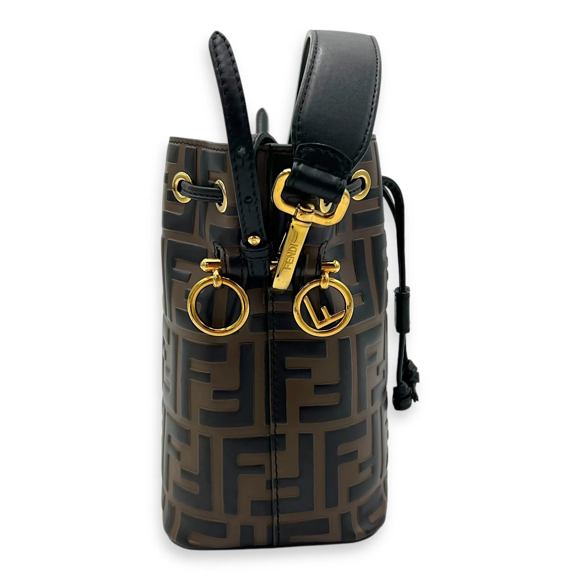 Mon Tresor Bucket Bag Brown in Calfskin, Gold hardware