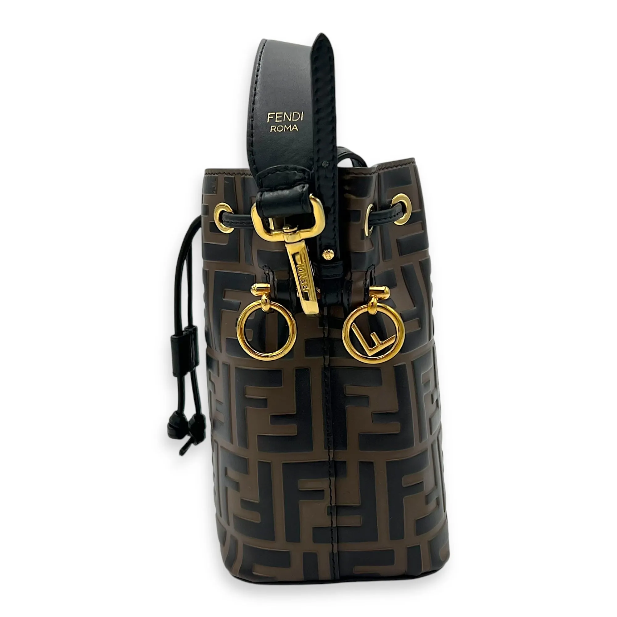 Mon Tresor Bucket Bag Brown in Calfskin, Gold hardware