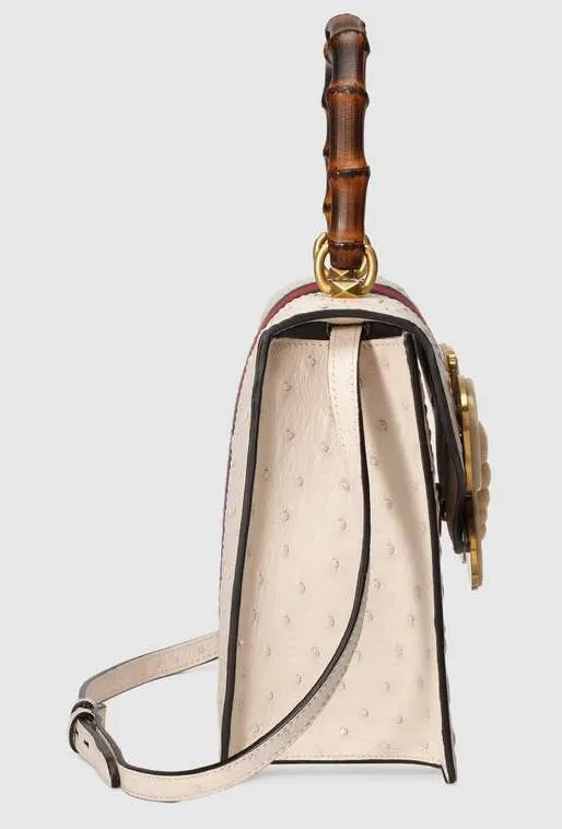 Ostrich Top Handle Bag with Moth