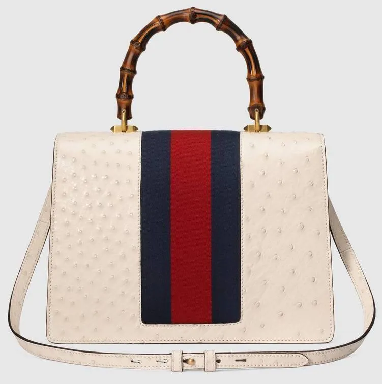 Ostrich Top Handle Bag with Moth