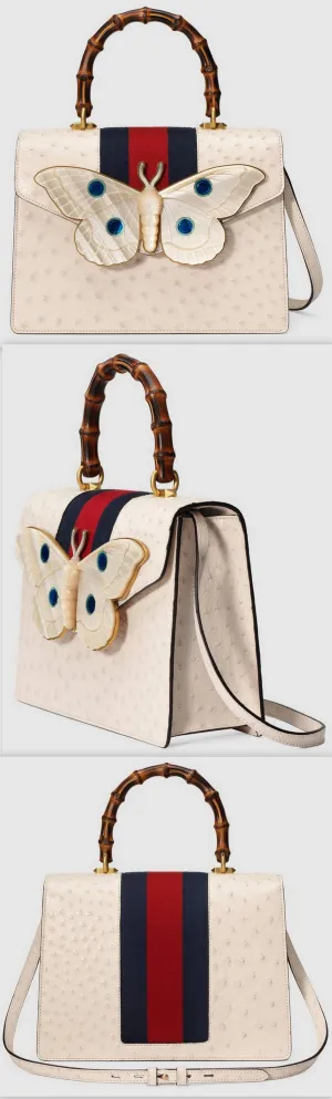 Ostrich Top Handle Bag with Moth