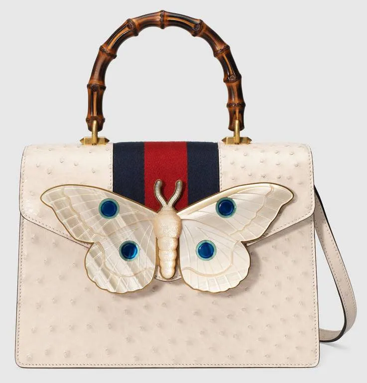 Ostrich Top Handle Bag with Moth