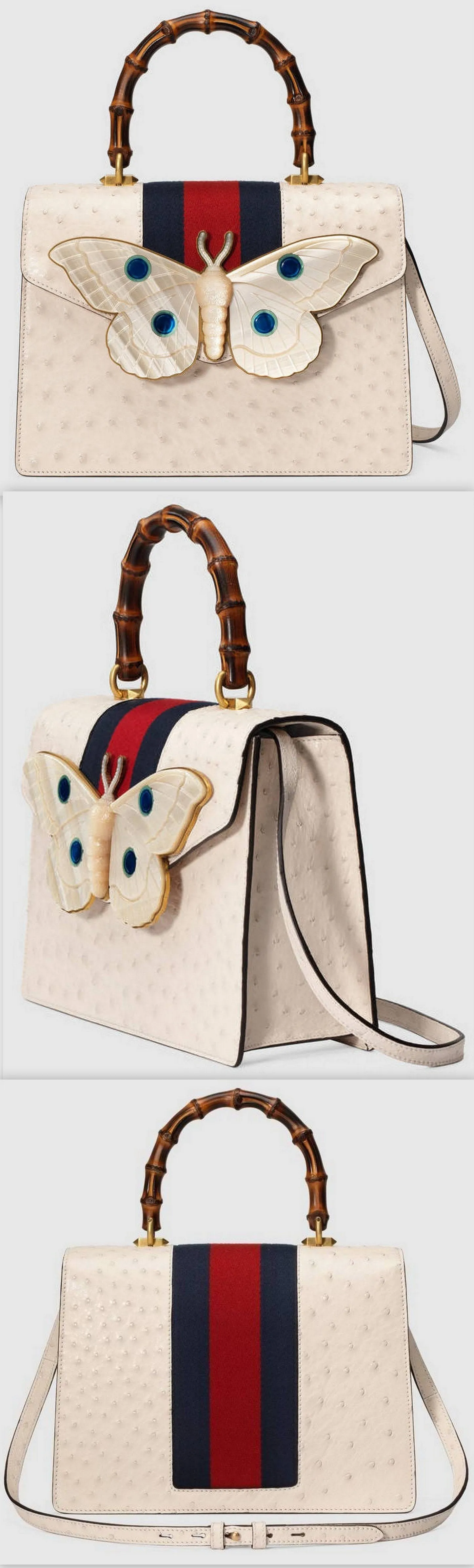 Ostrich Top Handle Bag with Moth