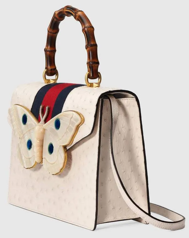 Ostrich Top Handle Bag with Moth