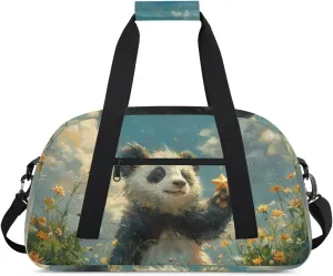 Panda Animal Theme Gym Bag Sports Duffle Bag Weekend Sleepover Duffel Bags Small Travel Tote for Overnight Workout Gymnastics Dance Ballet