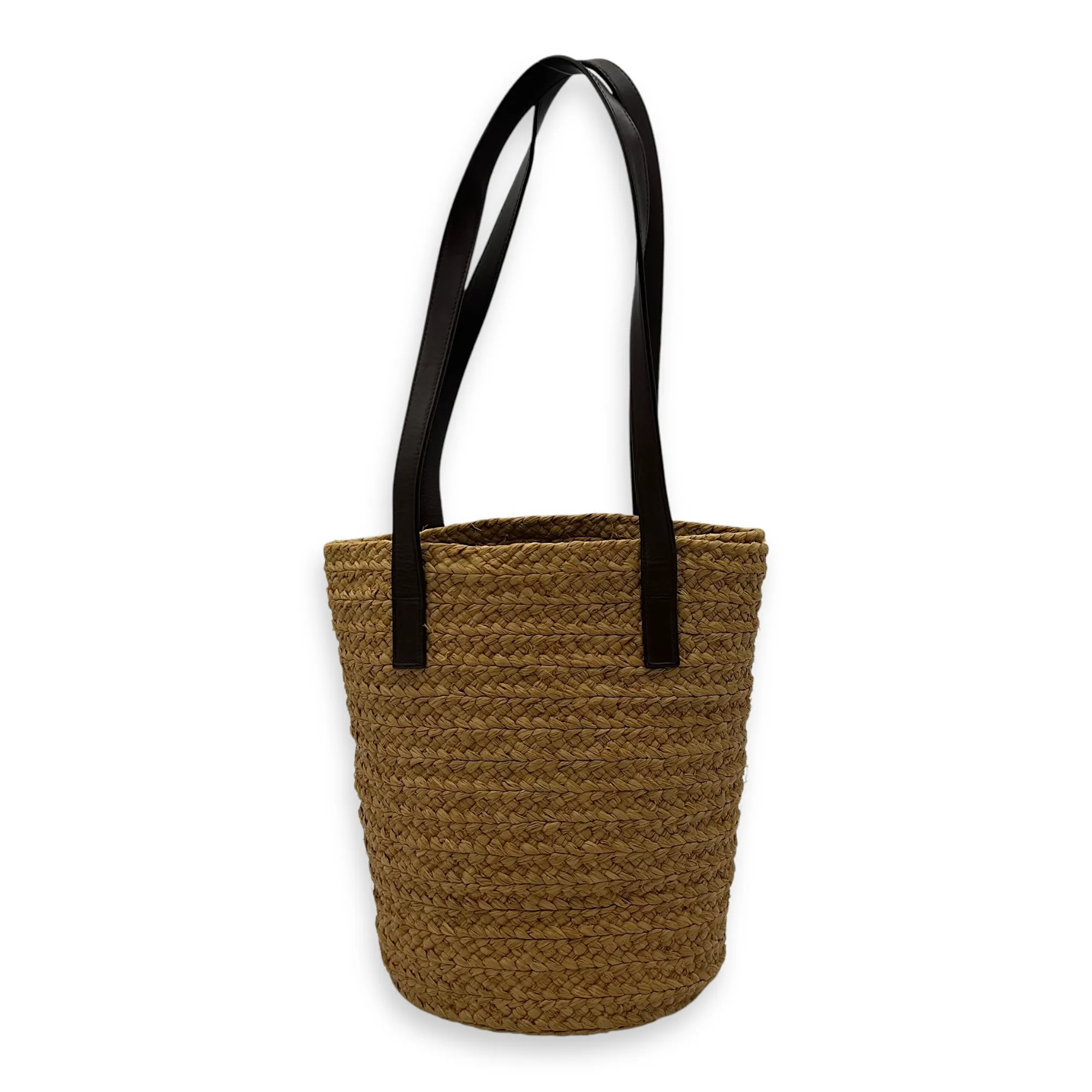 Panier Bucket Bag Brown in Raffia, Gold hardware