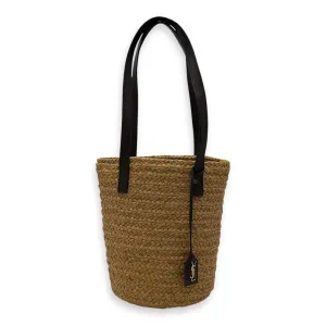 Panier Bucket Bag Brown in Raffia, Gold hardware