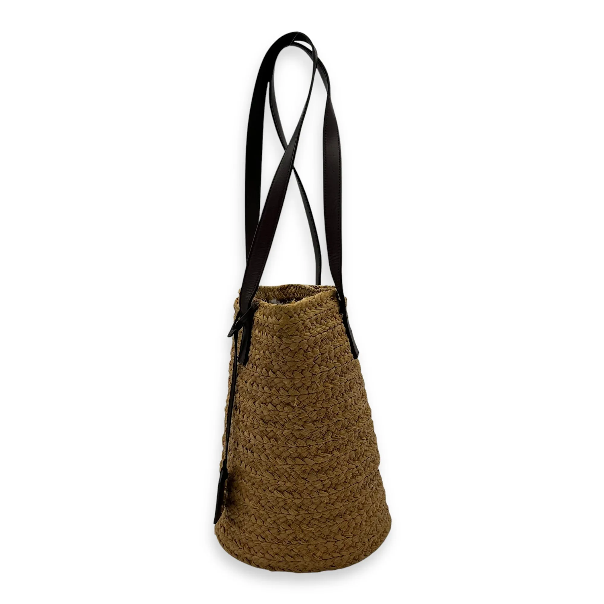 Panier Bucket Bag Brown in Raffia, Gold hardware