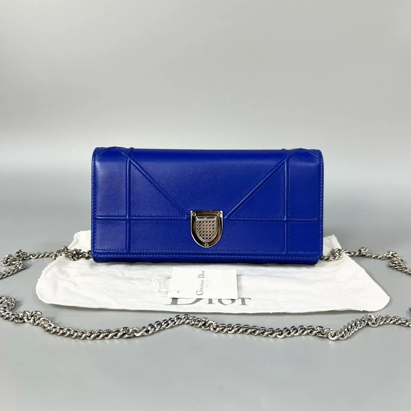 Preloved Dior Diorama WOC Blue Leather Clutch Bag XJ10817