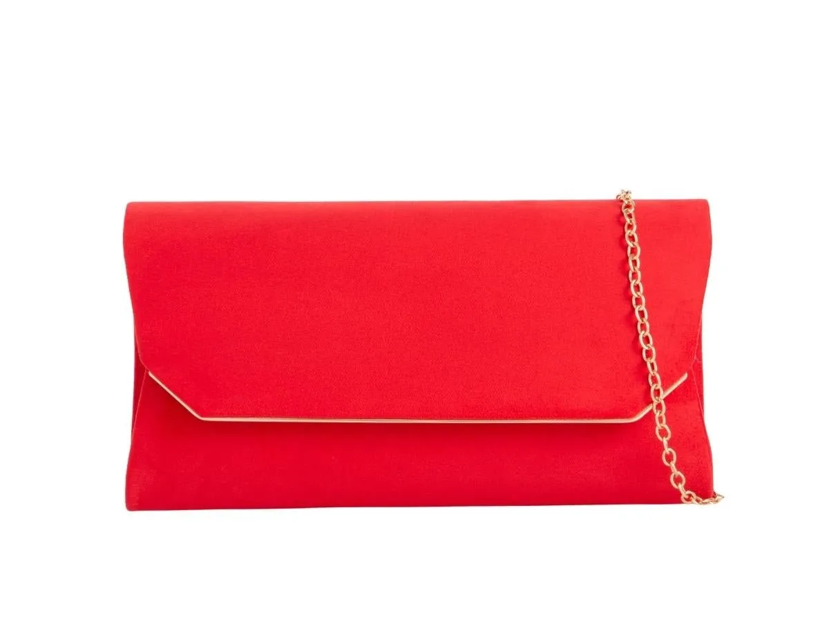 Red Suede Envelope Clutch Bag