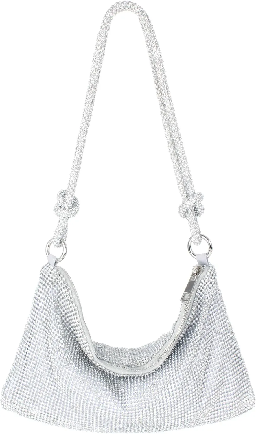 Rhinestone Evening Purses Bling Hobo Bag Shiny Silver Clutch Purse for Women