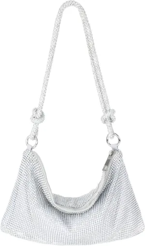 Rhinestone Evening Purses Bling Hobo Bag Shiny Silver Clutch Purse for Women
