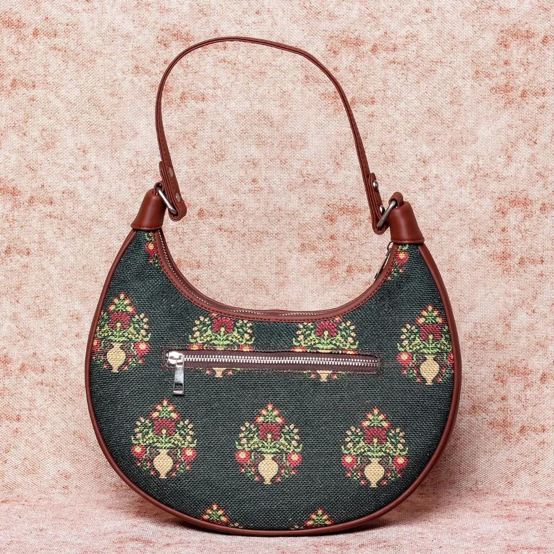 Royal Green Mogra Print Hobo Bag