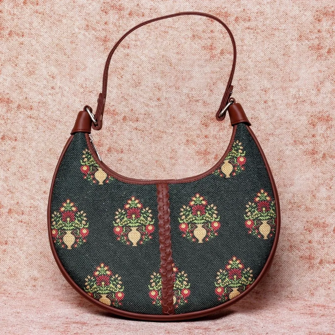 Royal Green Mogra Print Hobo Bag
