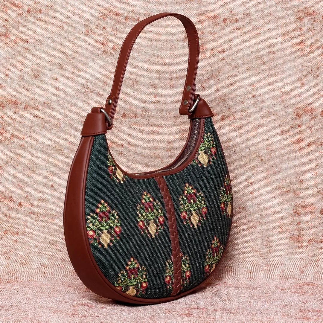 Royal Green Mogra Print Hobo Bag