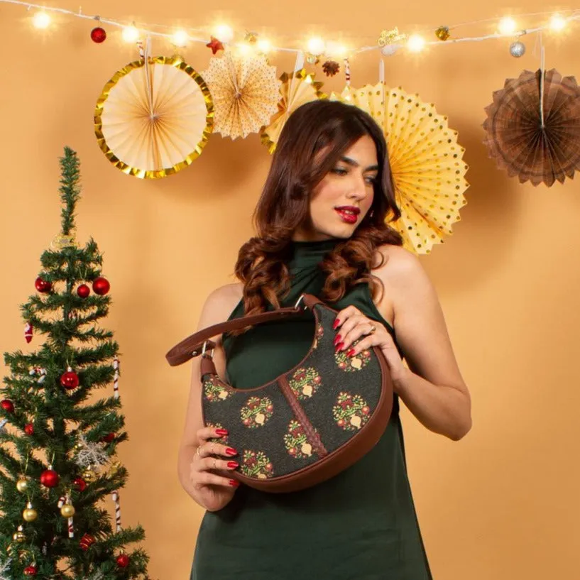 Royal Green Mogra Print Hobo Bag