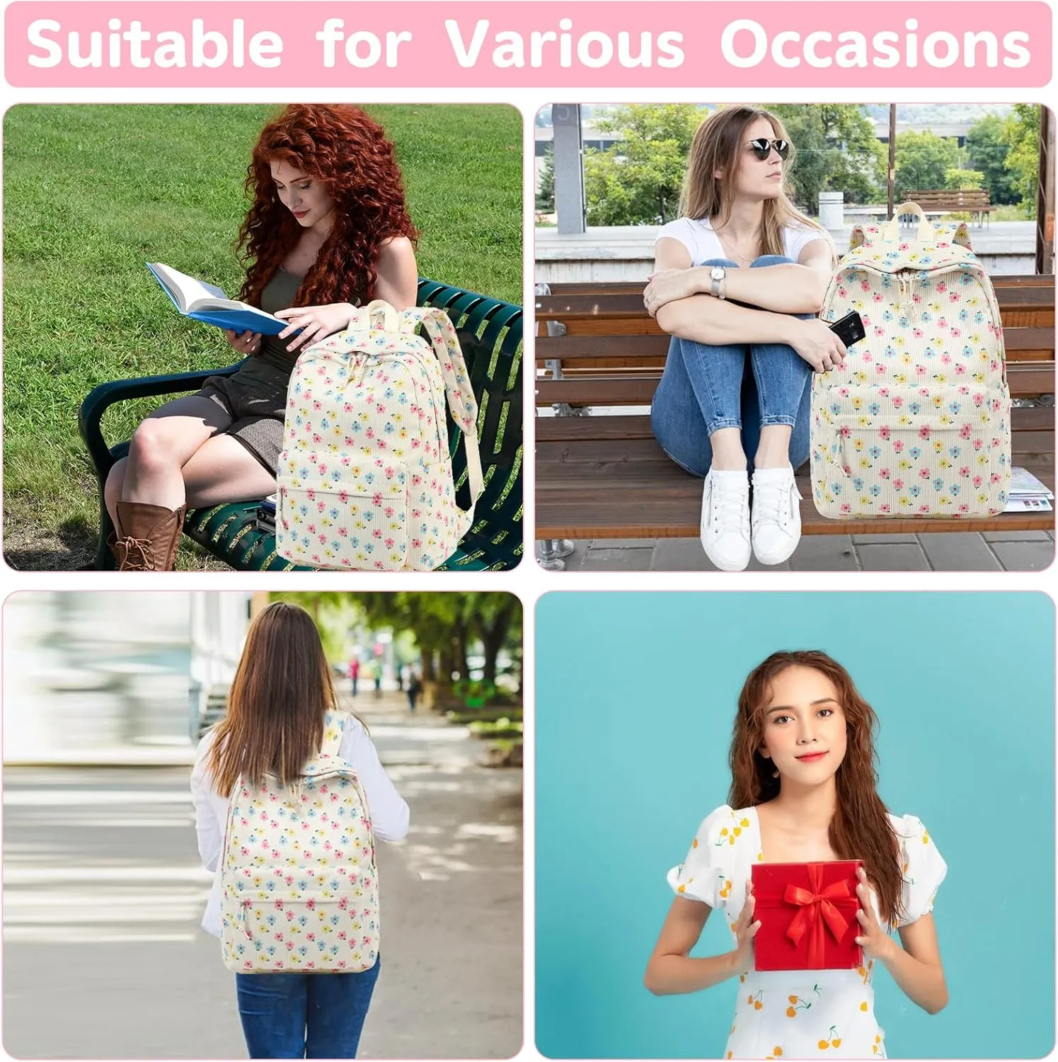 School Backpack for Teen Girls Bookbags Elementary High School Corduroy Laptop Bags Women Travel Daypacks