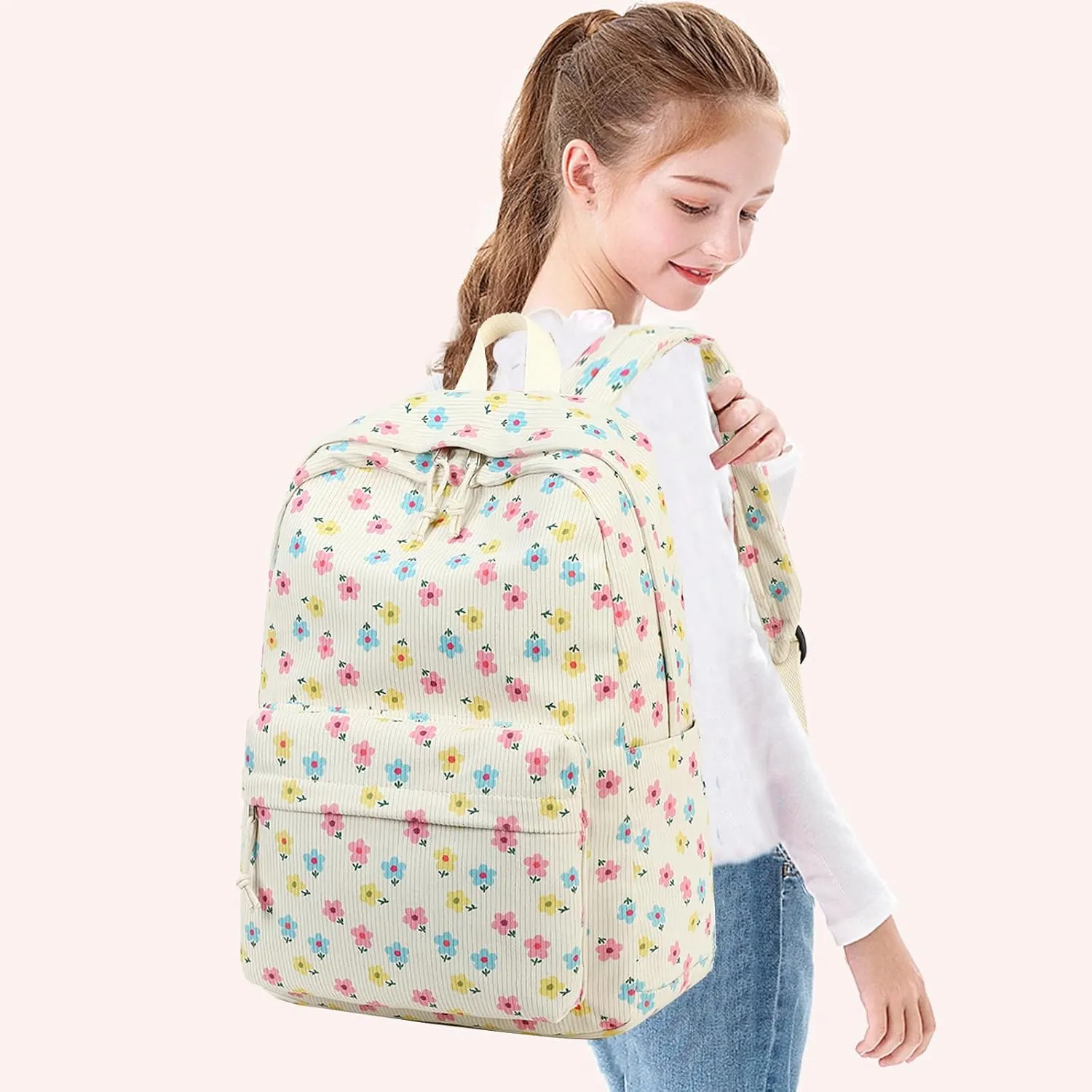School Backpack for Teen Girls Bookbags Elementary High School Corduroy Laptop Bags Women Travel Daypacks