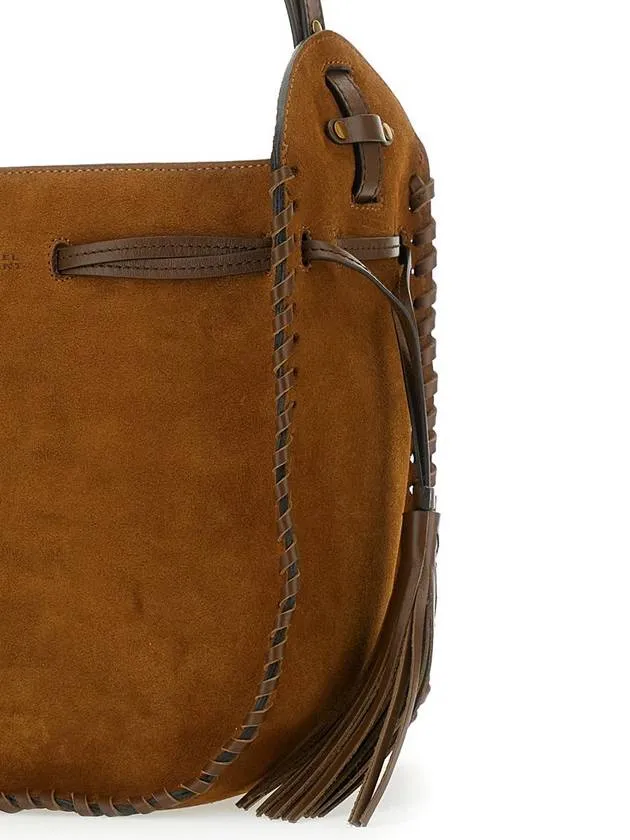 'Silao'  Brown Bucket Bag With Drawstring Closure And Embossed Logo Lettering On The Front In Suede Woman