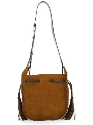 'Silao'  Brown Bucket Bag With Drawstring Closure And Embossed Logo Lettering On The Front In Suede Woman