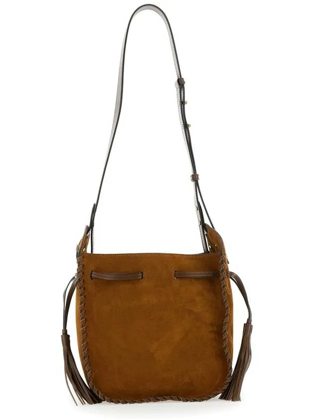 'Silao'  Brown Bucket Bag With Drawstring Closure And Embossed Logo Lettering On The Front In Suede Woman