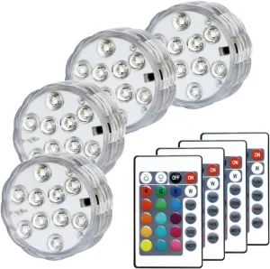 Submersible LED Lights with Remote, Color Changing Battery Powered Underwater LED Light Pucks for Pool Pond Camping Bucket Decoration (4 Packs)