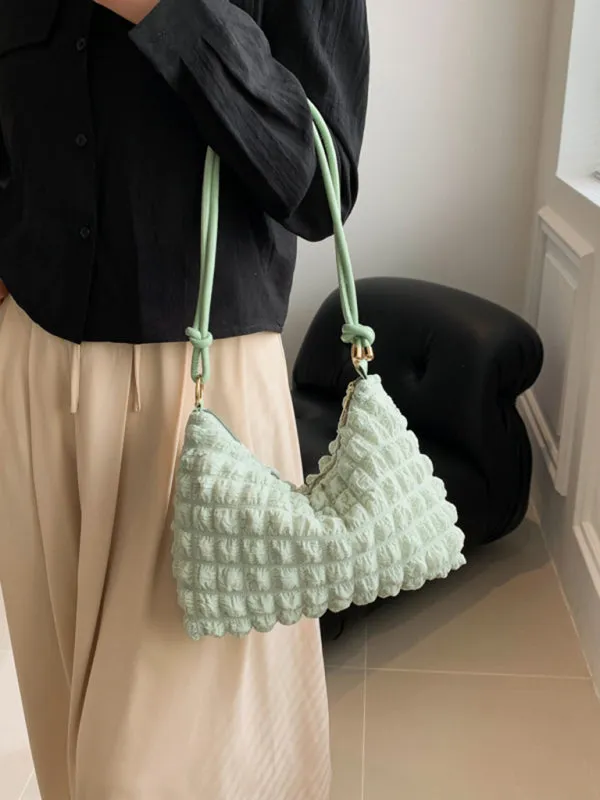 Textured Cotton Shoulder Hobo Bag