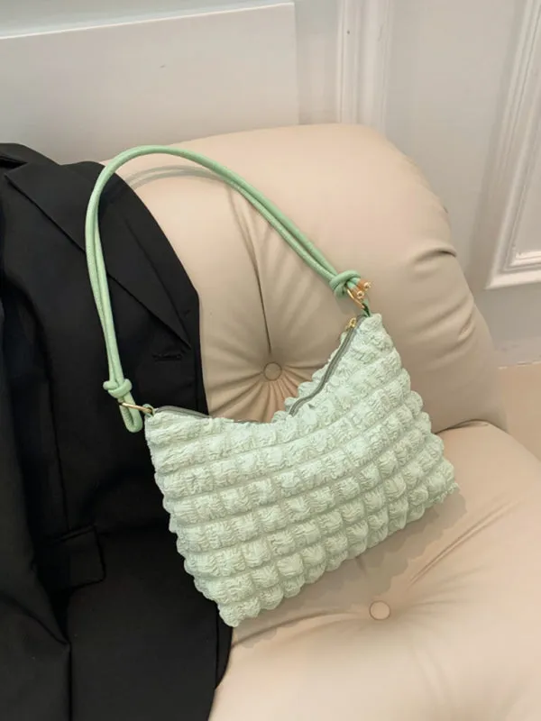 Textured Cotton Shoulder Hobo Bag
