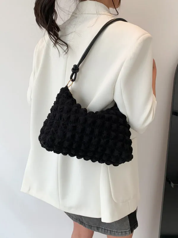 Textured Cotton Shoulder Hobo Bag