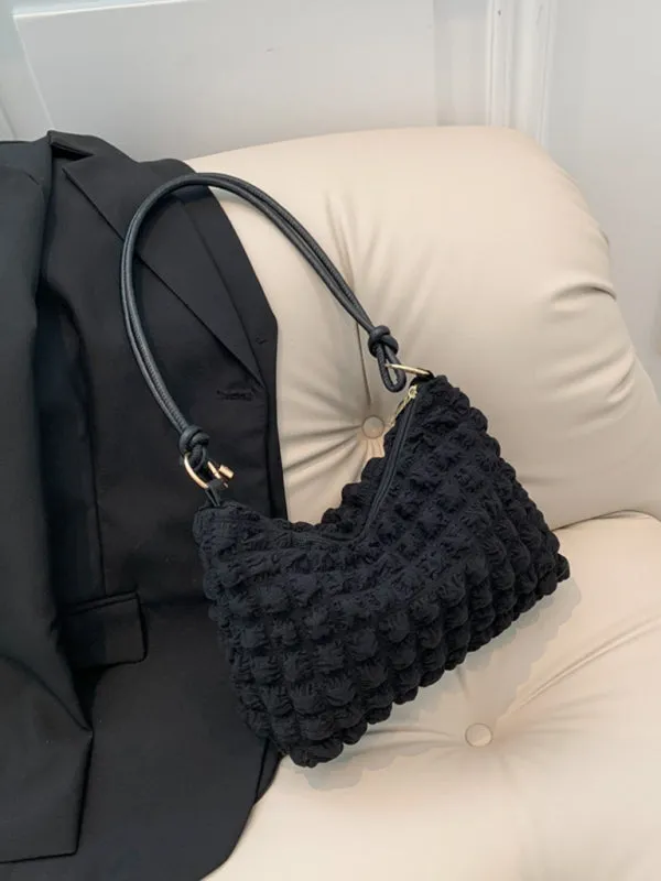Textured Cotton Shoulder Hobo Bag
