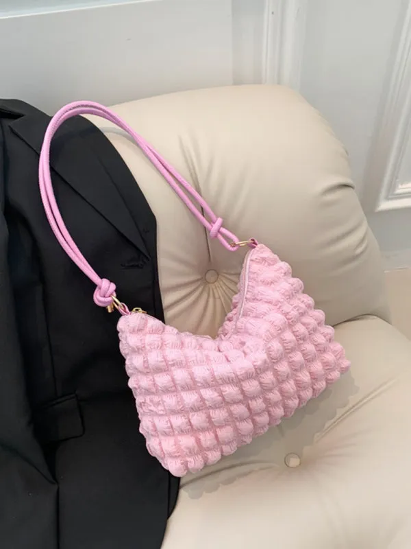 Textured Cotton Shoulder Hobo Bag