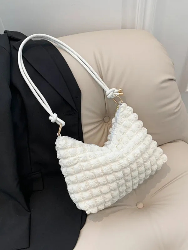 Textured Cotton Shoulder Hobo Bag